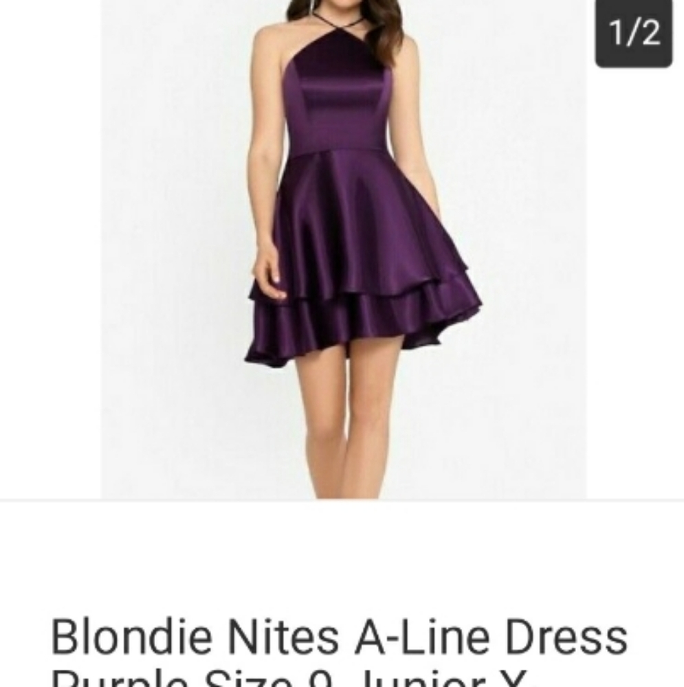 NWT: Blondie Nites Purple X Neck Dress